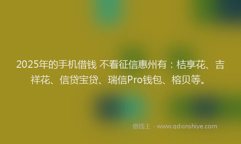2025年的手机借钱 不看征信惠州有：桔享花、吉祥花、信贷宝贷、瑞信Pro钱包、榕贝等。