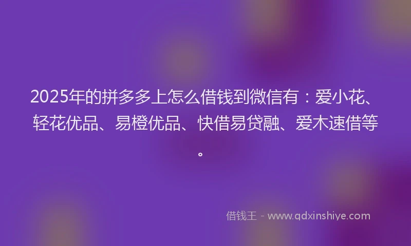 2025年的拼多多上怎么借钱到微信有：爱小花、轻花优品、易橙优品、快借易贷融、爱木速借等。