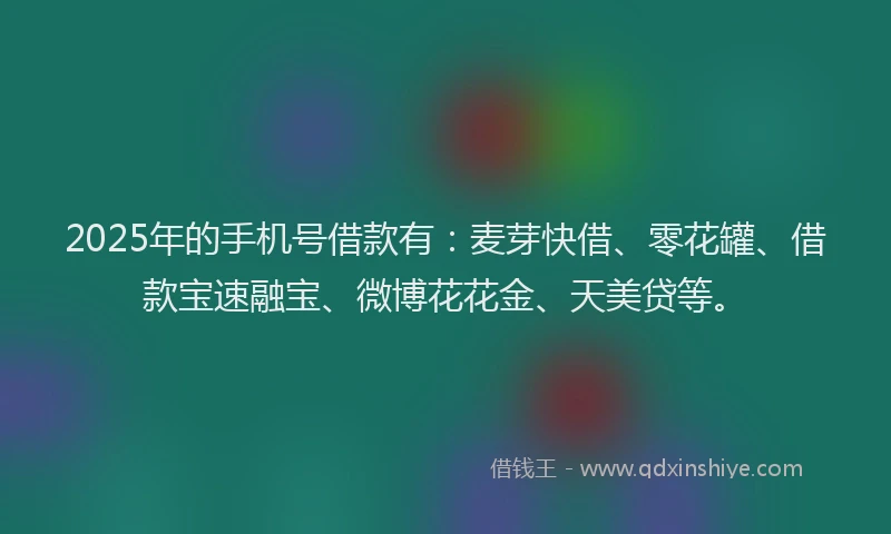 2025年的手机号借款有：麦芽快借、零花罐、借款宝速融宝、微博花花金、天美贷等。