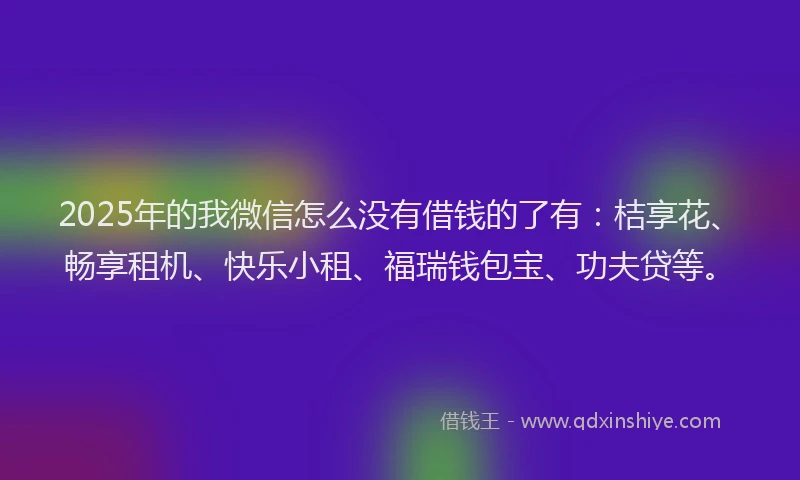 2025年的我微信怎么没有借钱的了有：桔享花、畅享租机、快乐小租、福瑞钱包宝、功夫贷等。