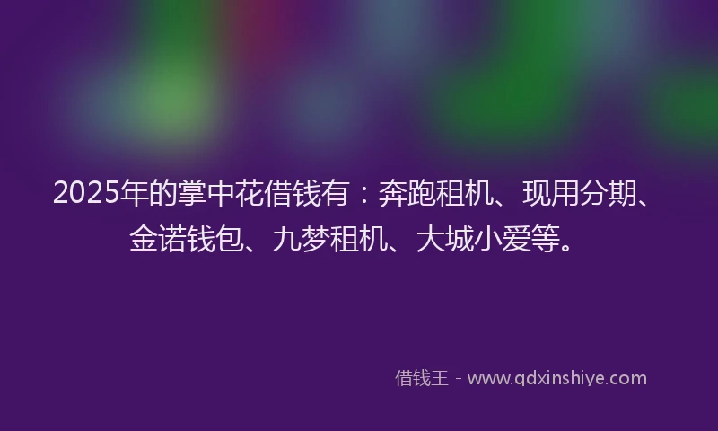 2025年的掌中花借钱有：奔跑租机、现用分期、金诺钱包、九梦租机、大城小爱等。