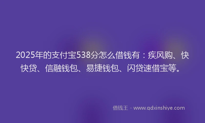 2025年的支付宝538分怎么借钱有：疾风购、快快贷、信融钱包、易捷钱包、闪贷速借宝等。