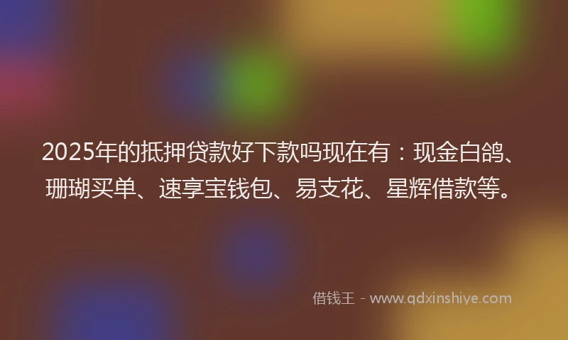 2025年的抵押贷款好下款吗现在有：现金白鸽、珊瑚买单、速享宝钱包、易支花、星辉借款等。