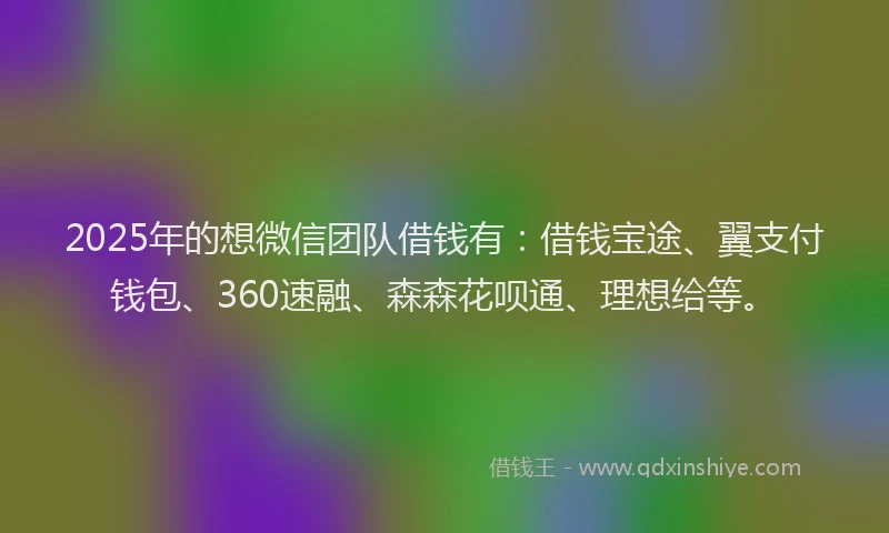 2025年的想微信团队借钱有：借钱宝途、翼支付钱包、360速融、森森花呗通、理想给等。