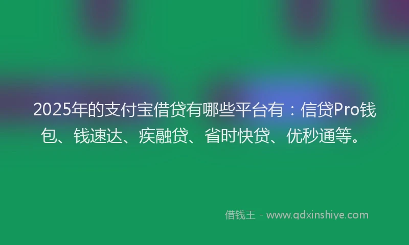 2025年的支付宝借贷有哪些平台有：信贷Pro钱包、钱速达、疾融贷、省时快贷、优秒通等。