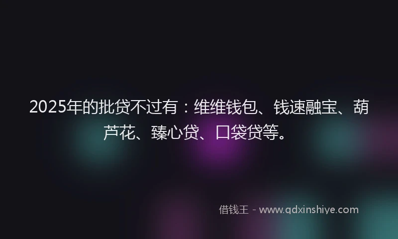 2025年的批贷不过有：维维钱包、钱速融宝、葫芦花、臻心贷、口袋贷等。