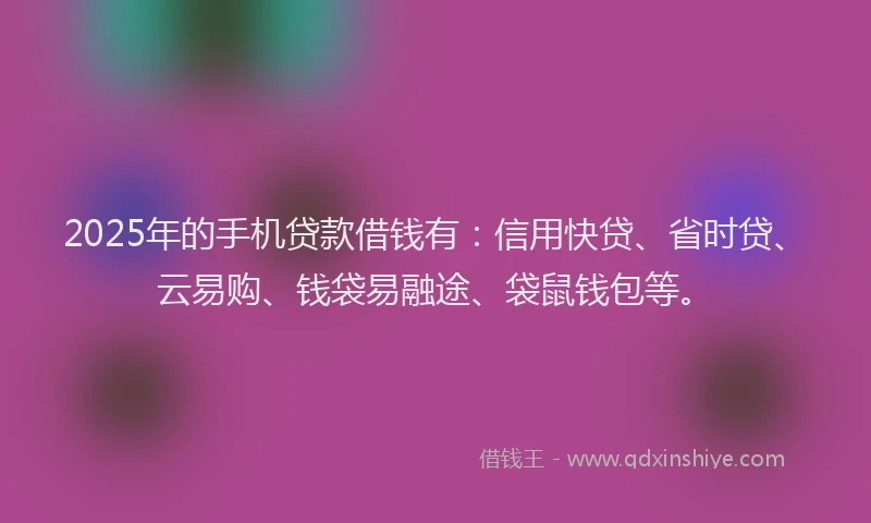 2025年的手机贷款借钱有：信用快贷、省时贷、云易购、钱袋易融途、袋鼠钱包等。