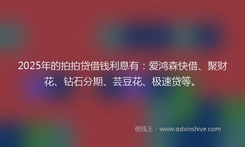 2025年的拍拍贷借钱利息有：爱鸿森快借、聚财花、钻石分期、芸豆花、极速贷等。