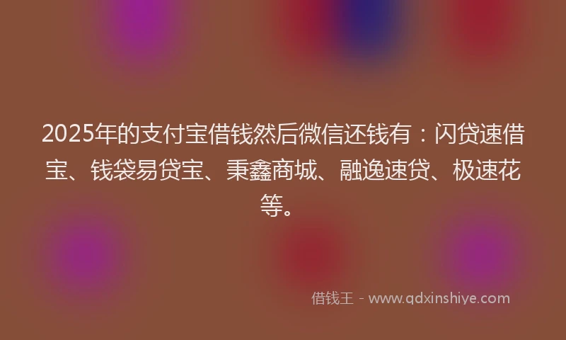 2025年的支付宝借钱然后微信还钱有：闪贷速借宝、钱袋易贷宝、秉鑫商城、融逸速贷、极速花等。