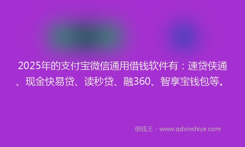 2025年的支付宝微信通用借钱软件有：速贷侠通、现金快易贷、读秒贷、融360、智享宝钱包等。