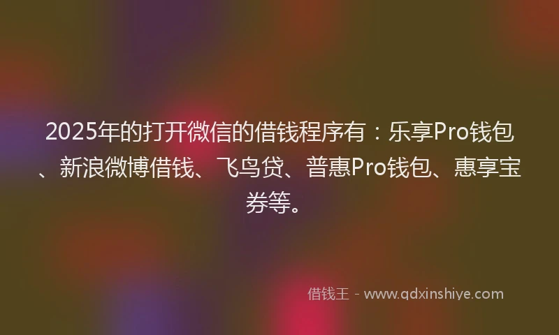 2025年的打开微信的借钱程序有：乐享Pro钱包、新浪微博借钱、飞鸟贷、普惠Pro钱包、惠享宝券等。