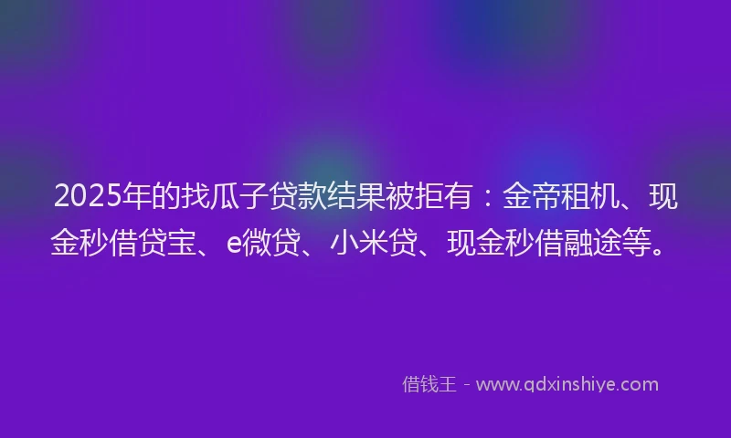 2025年的找瓜子贷款结果被拒有：金帝租机、现金秒借贷宝、e微贷、小米贷、现金秒借融途等。