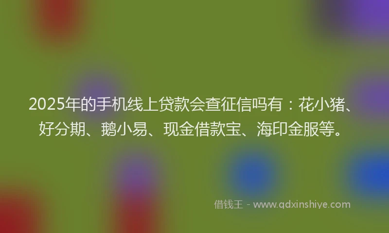 2025年的手机线上贷款会查征信吗有：花小猪、好分期、鹅小易、现金借款宝、海印金服等。