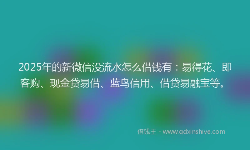 2025年的新微信没流水怎么借钱有：易得花、即客购、现金贷易借、蓝鸟信用、借贷易融宝等。