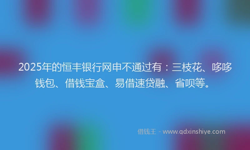 2025年的恒丰银行网申不通过有：三枝花、哆哆钱包、借钱宝盒、易借速贷融、省呗等。