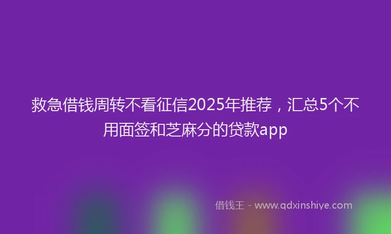 救急借钱周转不看征信2025年推荐，汇总5个不用面签和芝麻分的贷款app