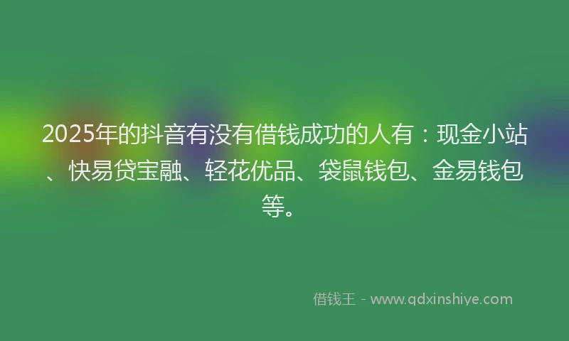 2025年的抖音有没有借钱成功的人有：现金小站、快易贷宝融、轻花优品、袋鼠钱包、金易钱包等。