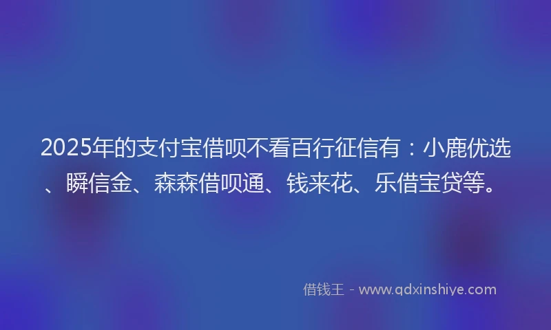 2025年的支付宝借呗不看百行征信有：小鹿优选、瞬信金、森森借呗通、钱来花、乐借宝贷等。
