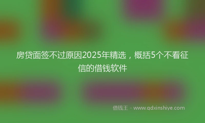 房贷面签不过原因2025年精选，概括5个不看征信的借钱软件