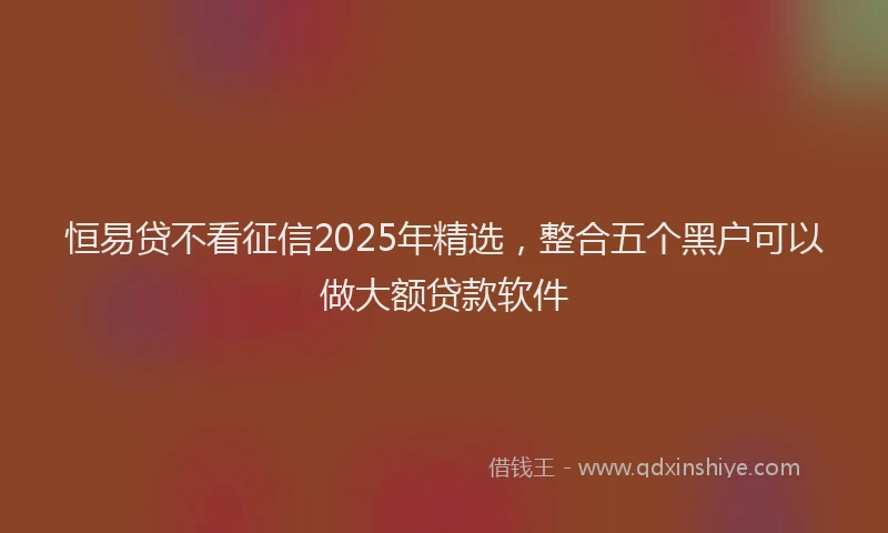 恒易贷不看征信2025年精选，整合五个黑户可以做大额贷款软件