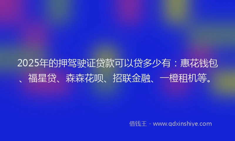2025年的押驾驶证贷款可以贷多少有：惠花钱包、福星贷、森森花呗、招联金融、一橙租机等。