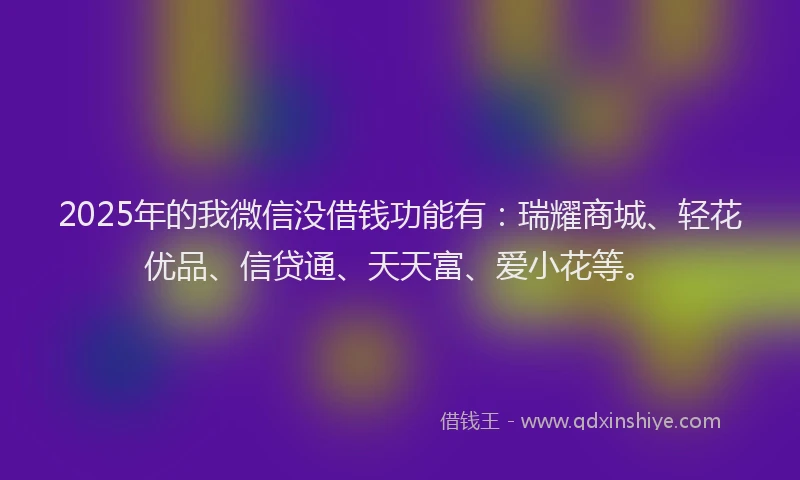2025年的我微信没借钱功能有：瑞耀商城、轻花优品、信贷通、天天富、爱小花等。
