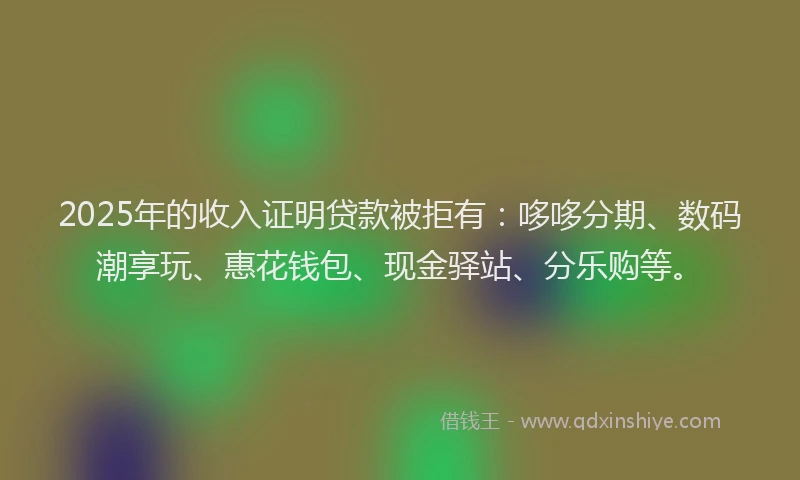 2025年的收入证明贷款被拒有：哆哆分期、数码潮享玩、惠花钱包、现金驿站、分乐购等。