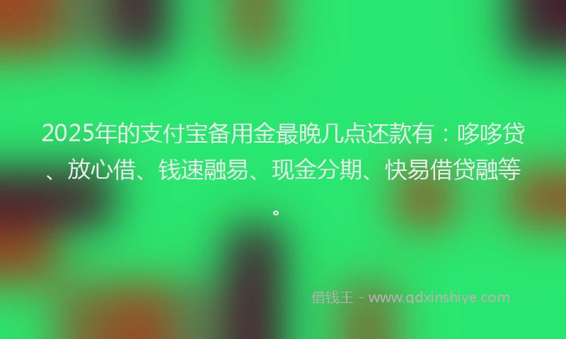 2025年的支付宝备用金最晚几点还款有：哆哆贷、放心借、钱速融易、现金分期、快易借贷融等。