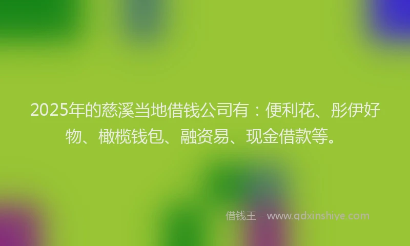 2025年的慈溪当地借钱公司有：便利花、彤伊好物、橄榄钱包、融资易、现金借款等。