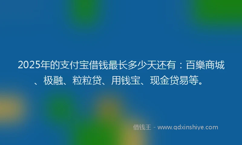 2025年的支付宝借钱最长多少天还有：百樂商城、极融、粒粒贷、用钱宝、现金贷易等。