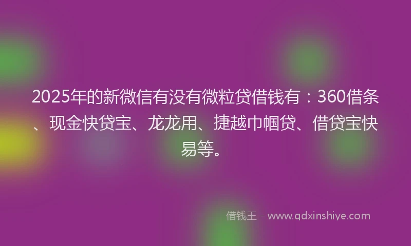 2025年的新微信有没有微粒贷借钱有：360借条、现金快贷宝、龙龙用、捷越巾帼贷、借贷宝快易等。