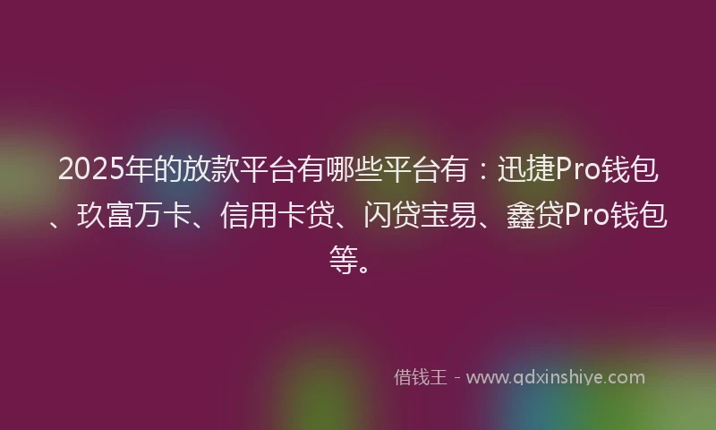 2025年的放款平台有哪些平台有：迅捷Pro钱包、玖富万卡、信用卡贷、闪贷宝易、鑫贷Pro钱包等。