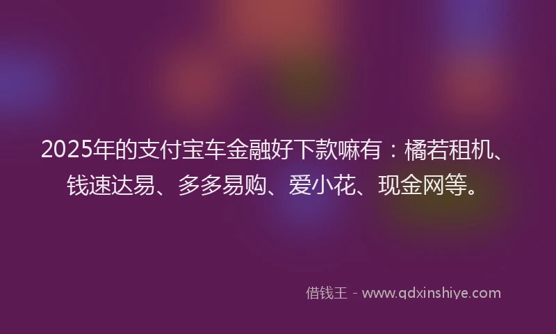 2025年的支付宝车金融好下款嘛有：橘若租机、钱速达易、多多易购、爱小花、现金网等。