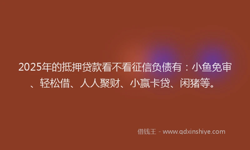 2025年的抵押贷款看不看征信负债有：小鱼免审、轻松借、人人聚财、小赢卡贷、闲猪等。