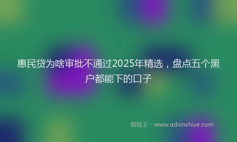 惠民贷为啥审批不通过2025年精选，盘点五个黑户都能下的口子