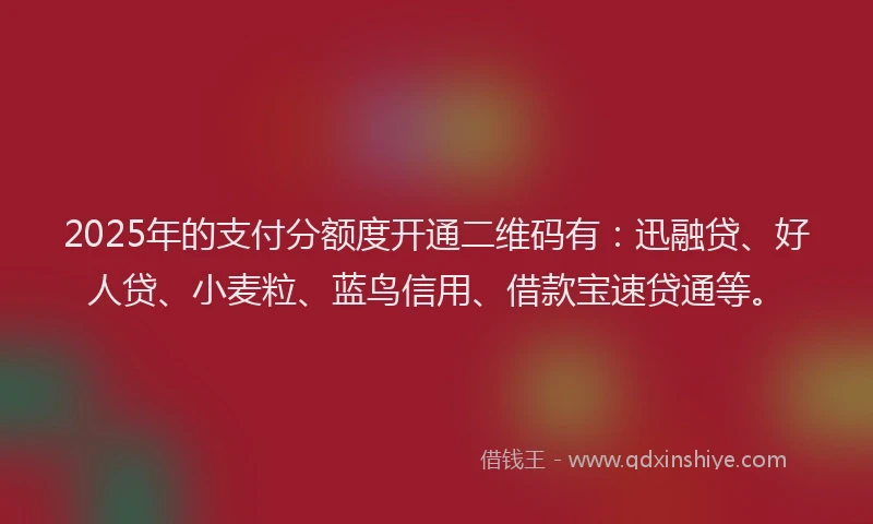 2025年的支付分额度开通二维码有：迅融贷、好人贷、小麦粒、蓝鸟信用、借款宝速贷通等。
