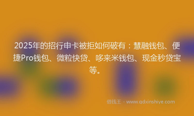 2025年的招行申卡被拒如何破有：慧融钱包、便捷Pro钱包、微粒快贷、哆来米钱包、现金秒贷宝等。