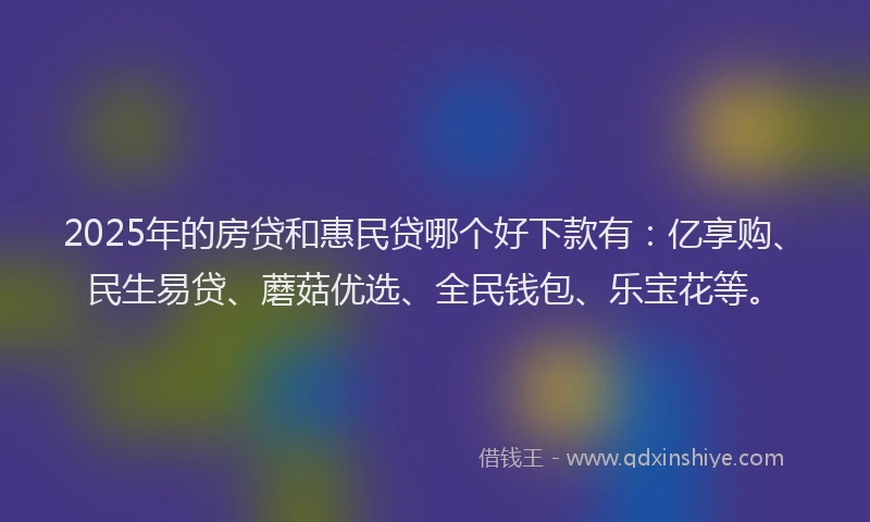 2025年的房贷和惠民贷哪个好下款有：亿享购、民生易贷、蘑菇优选、全民钱包、乐宝花等。