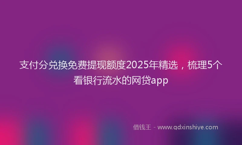 支付分兑换免费提现额度2025年精选，梳理5个看银行流水的网贷app