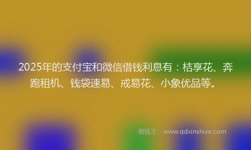 2025年的支付宝和微信借钱利息有：桔享花、奔跑租机、钱袋速易、戒易花、小象优品等。