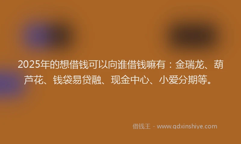 2025年的想借钱可以向谁借钱嘛有：金瑞龙、葫芦花、钱袋易贷融、现金中心、小爱分期等。