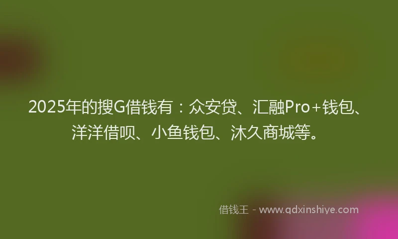 2025年的搜G借钱有：众安贷、汇融Pro+钱包、洋洋借呗、小鱼钱包、沐久商城等。