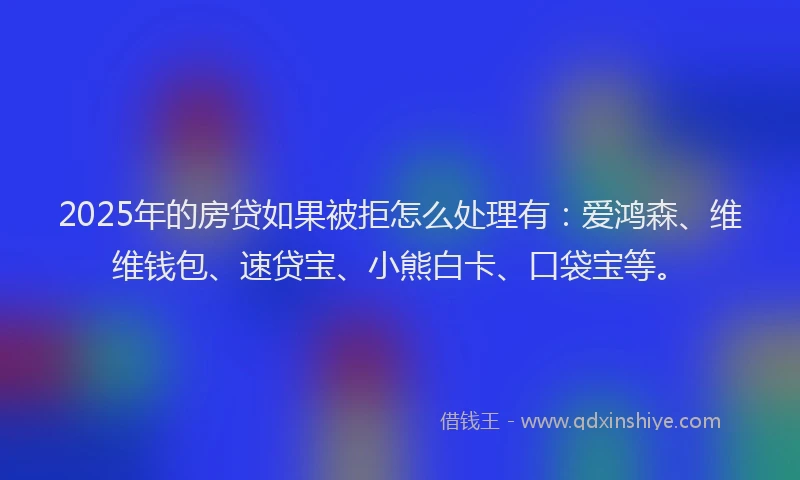 2025年的房贷如果被拒怎么处理有：爱鸿森、维维钱包、速贷宝、小熊白卡、口袋宝等。