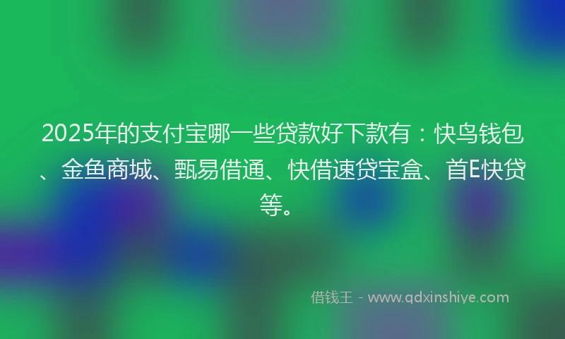 2025年的支付宝哪一些贷款好下款有：快鸟钱包、金鱼商城、甄易借通、快借速贷宝盒、首E快贷等。