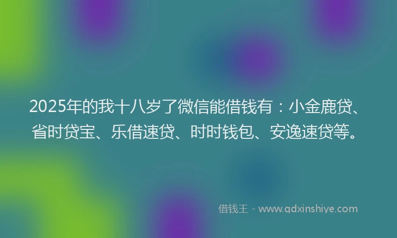 2025年的我十八岁了微信能借钱有：小金鹿贷、省时贷宝、乐借速贷、时时钱包、安逸速贷等。