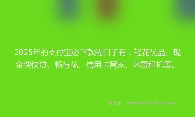 2025年的支付宝必下款的口子有：轻花优品、现金侠快贷、畅行花、信用卡管家、老哥租机等。