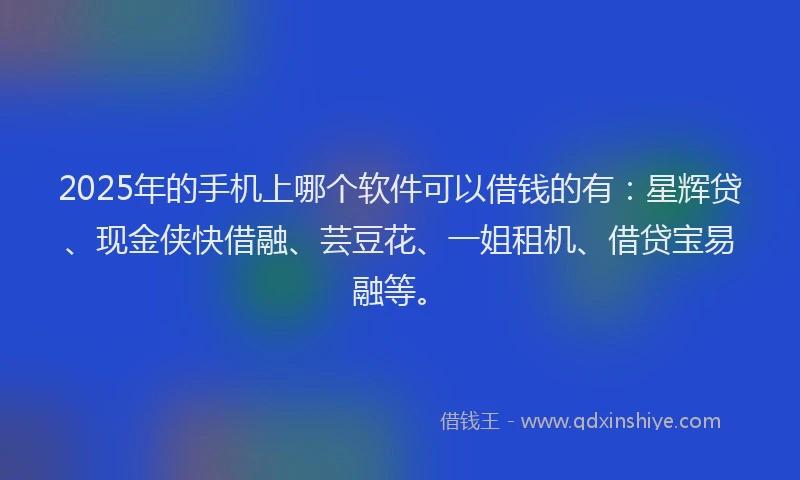 2025年的手机上哪个软件可以借钱的有:星辉贷、现金侠快借融、芸豆花、一姐租机、借贷宝易融等。