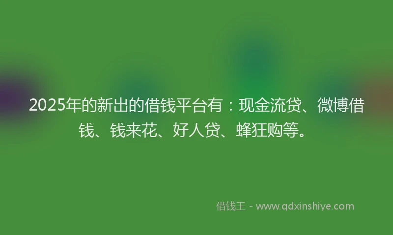 2025年的新出的借钱平台有：现金流贷、微博借钱、钱来花、好人贷、蜂狂购等。