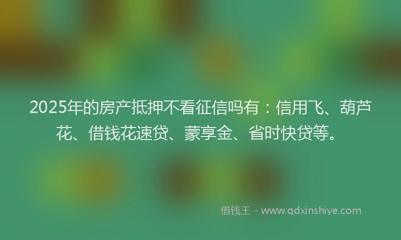 2025年的房产抵押不看征信吗有：信用飞、葫芦花、借钱花速贷、蒙享金、省时快贷等。