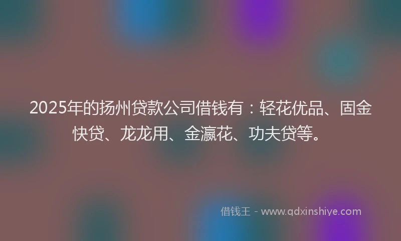 2025年的扬州贷款公司借钱有：轻花优品、固金快贷、龙龙用、金瀛花、功夫贷等。